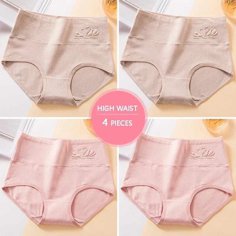 M-5XL 4Pcs/Set High Waist Cotton Panties Women Body Shaper Underwear Soft Print Girls Briefs Slimming Female Lingerie