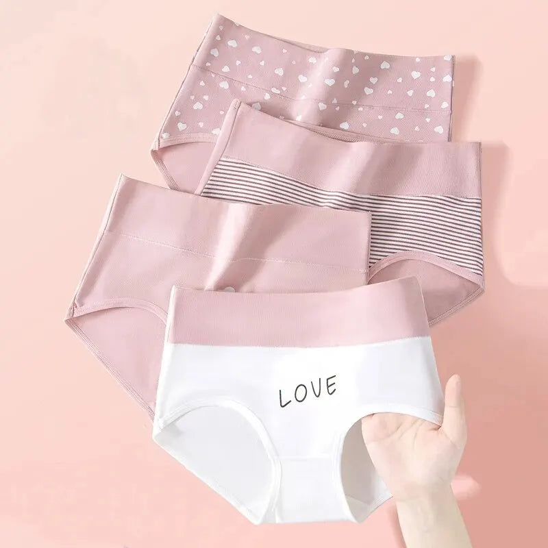 4Pcs Women's Panties High Waist Underwear Fashion Print Girls Briefs Breathable Cotton Panty M-5XL Female Lingerie