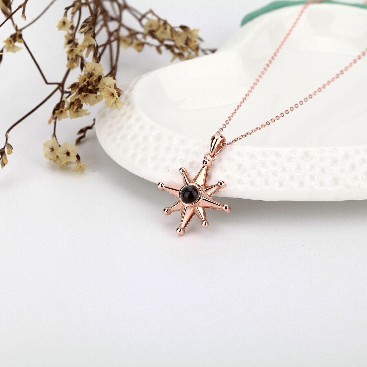 Custom Photo Necklace Flower Pendant Personalized Projection Jewelry