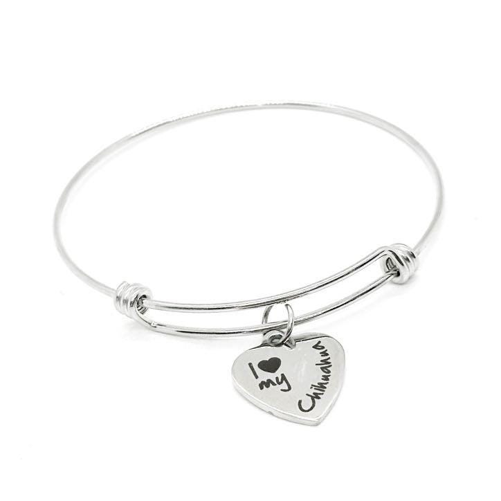 I Love My Chihuahua Charm Bracelet Stainless Steel Heart Dog Lover Jewelry Pet Owner Gift Chihuahua Mom Adjustable Bangle Puppy Bracelet