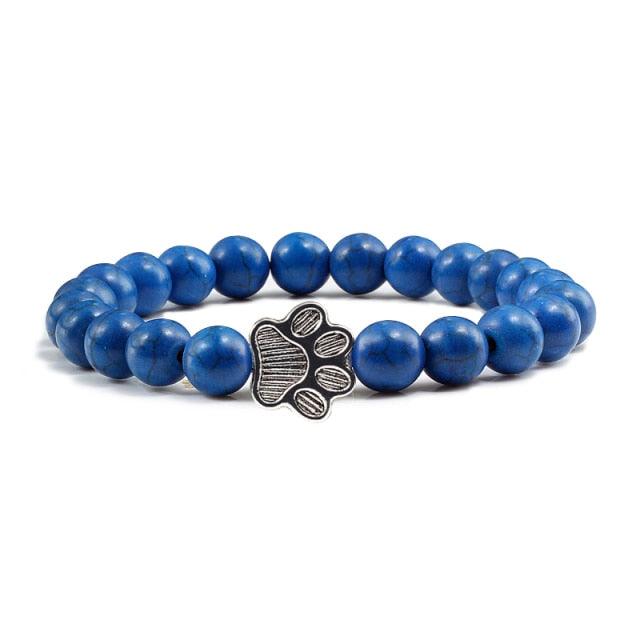 Natural Matte Black Lava Volcanic Stone Paw Print Charm Bracelet Pet Memorial Cat Dog Lovers Jewelry Bracelets For Women Men Stress Relief Yoga Bracelet Mood Bracelet Gifts For Women And Girls