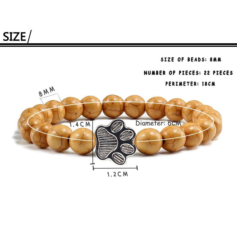Natural Matte Black Lava Volcanic Stone Paw Print Charm Bracelet Pet Memorial Cat Dog Lovers Jewelry Bracelets For Women Men Stress Relief Yoga Bracelet Mood Bracelet Gifts For Women And Girls