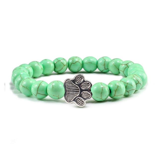Natural Matte Black Lava Volcanic Stone Paw Print Charm Bracelet Pet Memorial Cat Dog Lovers Jewelry Bracelets For Women Men Stress Relief Yoga Bracelet Mood Bracelet Gifts For Women And Girls