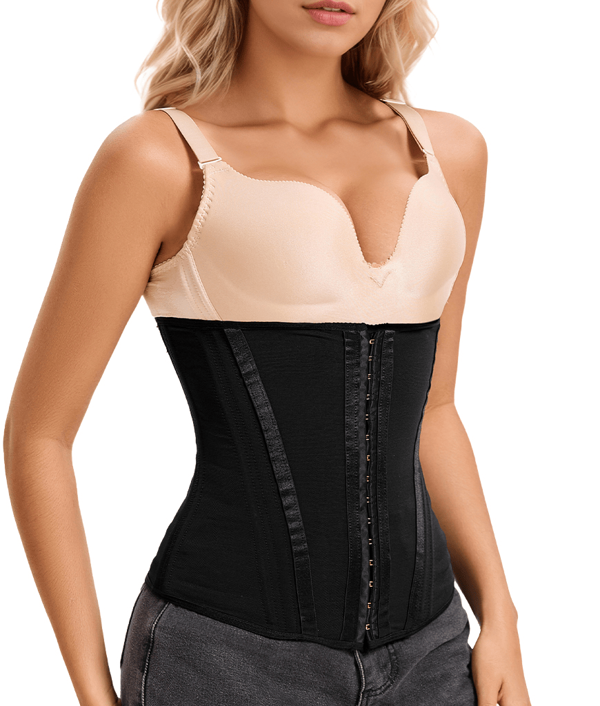 Waist Mesh Trainer Strapless for Women-Faja Colombian Girdle Hourglass -Steel Boned Corset Shapewear Tummy Waist Body Shaper with Extended Button