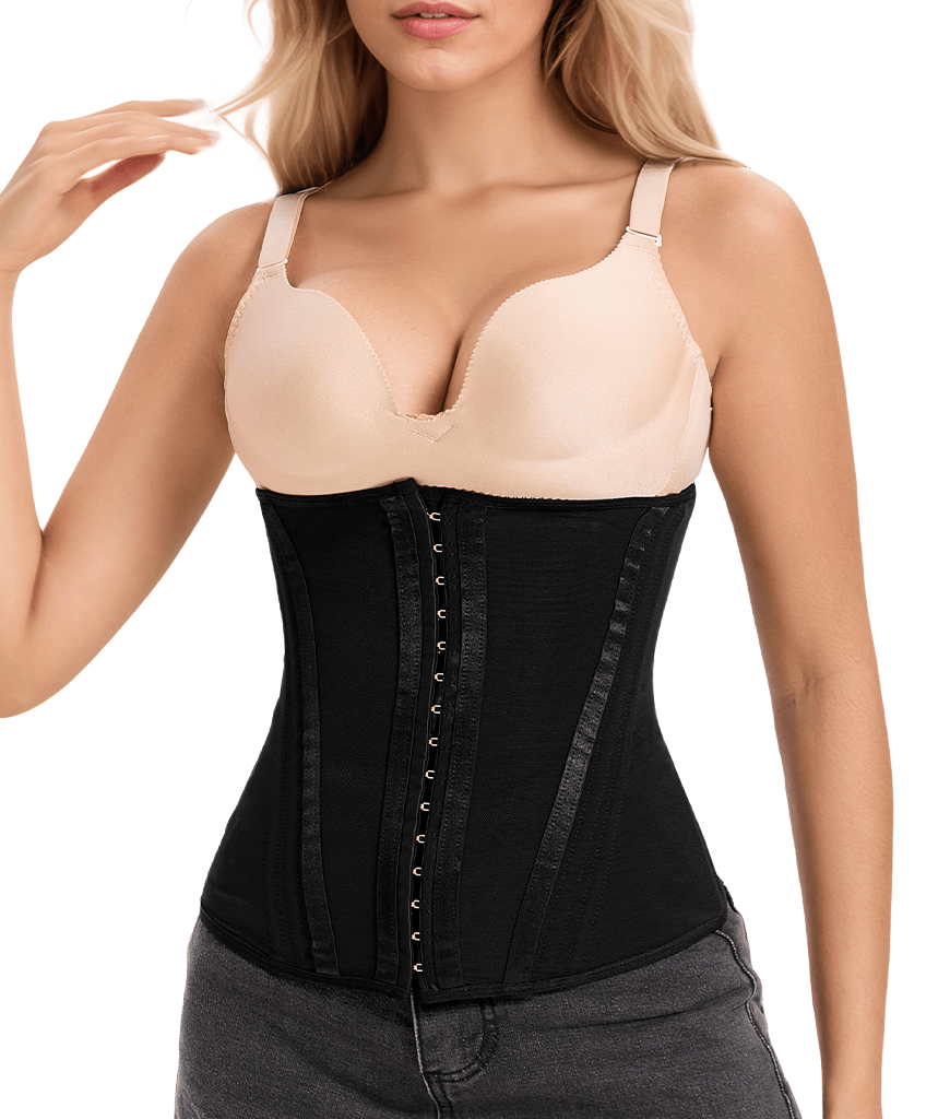 Waist Mesh Trainer Strapless for Women-Faja Colombian Girdle Hourglass -Steel Boned Corset Shapewear Tummy Waist Body Shaper with Extended Button
